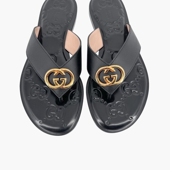 Gucci GG Black Interlocking Logo Flat Thong Sandal Flip Flop Size 37 US 7 Women - Picture 5 of 15